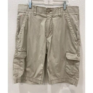 Men's Wear First Beige Cargo Shorts size 32 Free-Band Waist Summer Casual